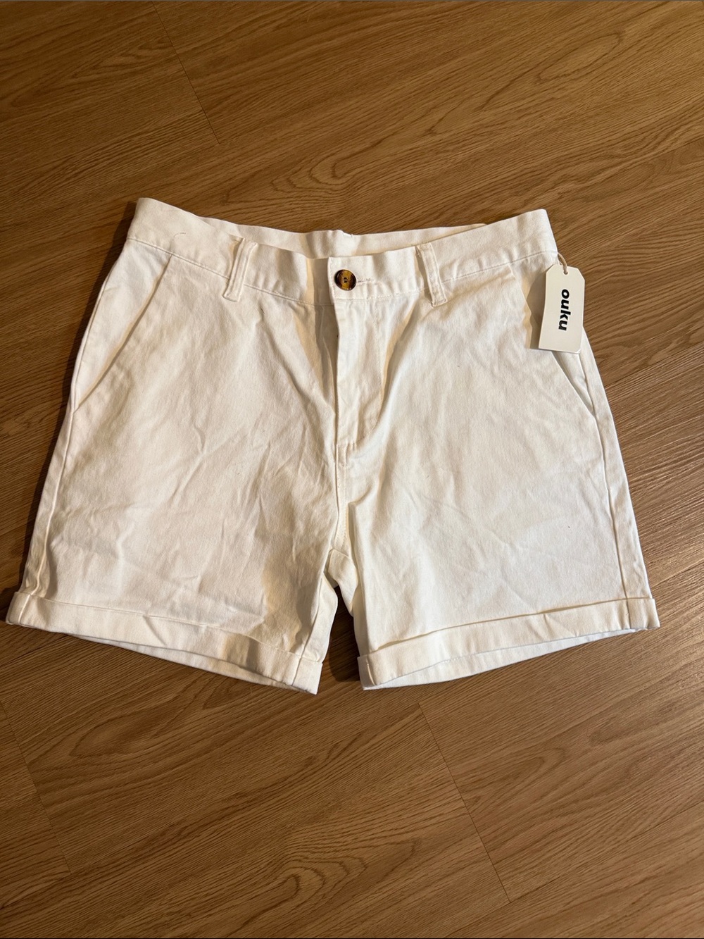 Ouku White Cotton Roll-Hem Men’s  Shorts